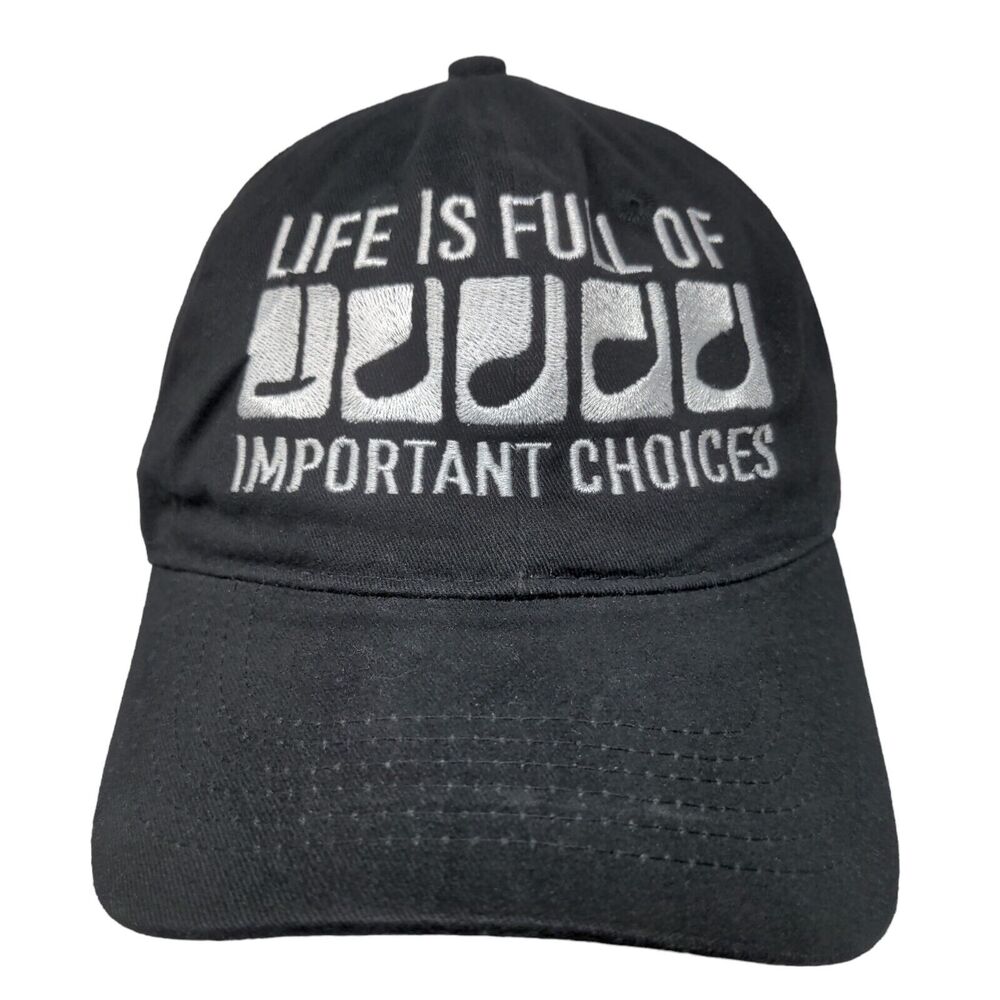 Queensboro Slideback Hat One Size Black Embroidered Print Vent Holes